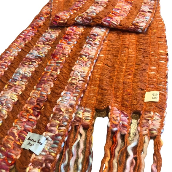 Aurora Paci Italia Woven Wool-Blend Fringe Scarf Made In Italy - Picture 7 of 13